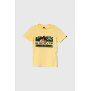 Detské bavlnené tričko Quiksilver TROPICALRAINYTH žltá farba, s potlačou
