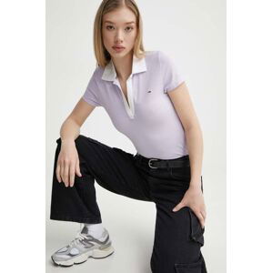 Polo tričko Tommy Jeans dámske, fialová farba, DW0DW17225