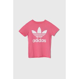 Detské bavlnené tričko adidas Originals TREFOIL TEE ružová farba