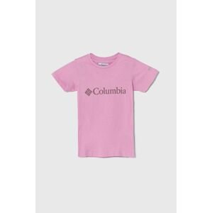 Detské bavlnené tričko Columbia Mission Lake Short ružová farba
