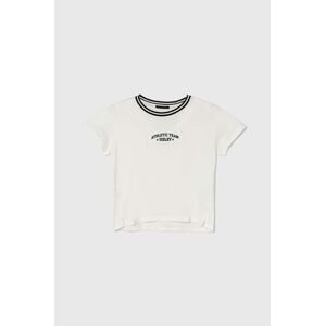 Detské bavlnené tričko Sisley biela farba