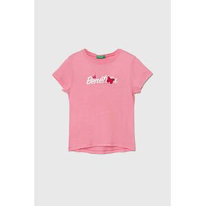 Detské bavlnené tričko United Colors of Benetton ružová farba