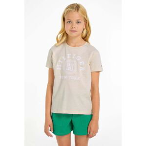 Detské bavlnené tričko Tommy Hilfiger béžová farba