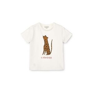 Detské bavlnené tričko Liewood Apia Baby Placement Shortsleeve T-shirt béžová farba, s potlačou