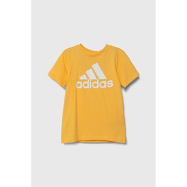 Detské bavlnené tričko adidas žltá farba, s potlačou