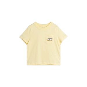 Detské bavlnené tričko Mini Rodini žltá farba, s potlačou