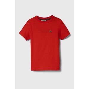 Detské bavlnené tričko Lacoste červená farba, jednofarebný