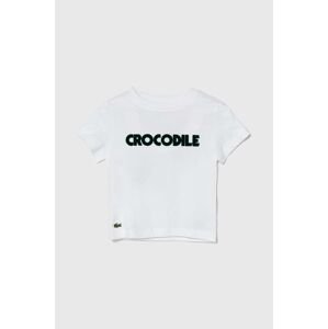 Detské bavlnené tričko Lacoste biela farba, s potlačou