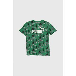 Detské bavlnené tričko Puma ESS+ MID 90s AOP B zelená farba, vzorované