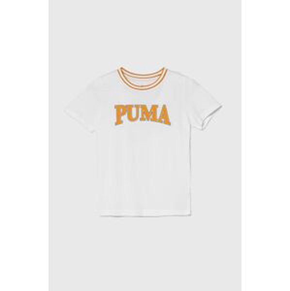 Detské bavlnené tričko Puma PUMA SQUAD B biela farba, s potlačou