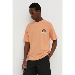Bavlnené tričko Drykorn pánsky, oranžová farba, s potlačou