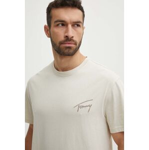 Bavlnené tričko Tommy Jeans pánsky,béžová farba,s nášivkou,DM0DM17994