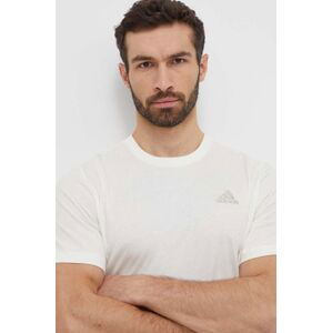 Bavlnené tričko adidas pánske, béžová farba, jednofarebné, IS1318