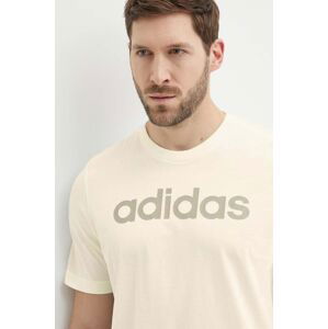 Bavlnené tričko adidas pánske, béžová farba, s potlačou, IS1345