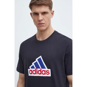 Bavlnené tričko adidas pánske, čierna farba, s potlačou, IS9596