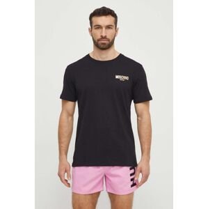 Bavlnené plážové tričko Moschino Underwear čierna farba, s potlačou