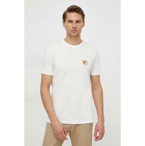 Bavlnené tričko Lindbergh pánsky, béžová farba, s nášivkou