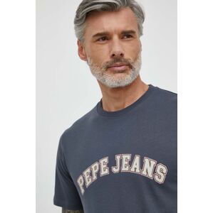 Bavlnené tričko Pepe Jeans pánsky, šedá farba, s potlačou