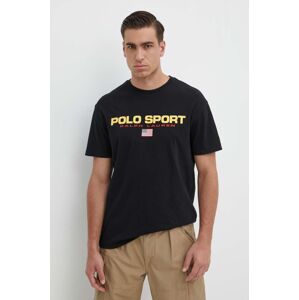 Bavlnené tričko Polo Ralph Lauren pánsky, čierna farba, s potlačou, 710750444