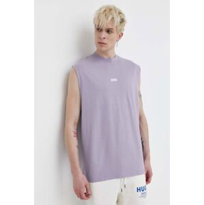 Bavlnené tričko Hugo Blue pánsky, fialová farba