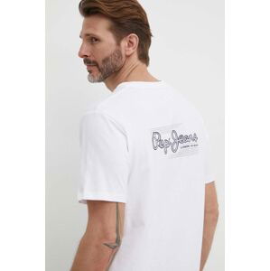 Bavlnené tričko Pepe Jeans SINGLE CLIFORD pánske, biela farba, s potlačou, PM509367