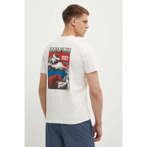 Bavlnené tričko Napapijri S-Martre pánske, béžová farba, s potlačou, NP0A4HQBNR21