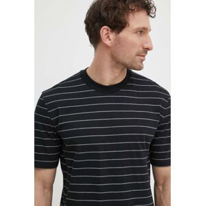 Bavlnené tričko Sisley pánsky, čierna farba, vzorovaný