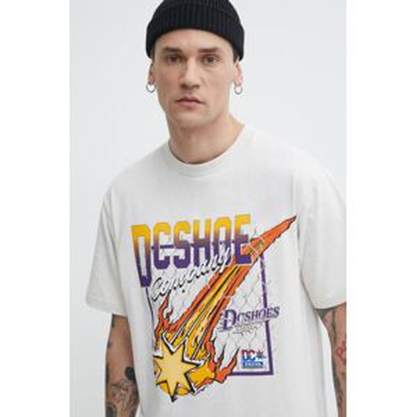 Bavlnené tričko DC Showtime pánske, béžová farba, s potlačou, ADYZT05344