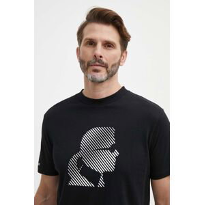 Bavlnené tričko Karl Lagerfeld pánske,čierna farba,s potlačou,542224.755052