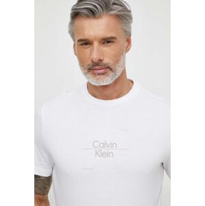 Bavlnené tričko Calvin Klein pánsky, biela farba, s potlačou