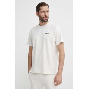 Bavlnené tričko Hummel pánsky, béžová farba, s potlačou