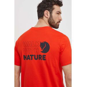 Tričko Fjallraven Walk With Nature pánske, oranžová farba, s potlačou, F12600216