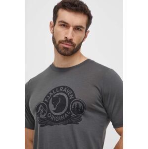 Vlnené tričko Fjallraven Abisko Wool Classic šedá farba, s potlačou, F84117