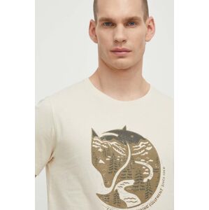 Bavlnené tričko Fjallraven Arctic Fox T-shirt pánske, béžová farba, s potlačou, F87220