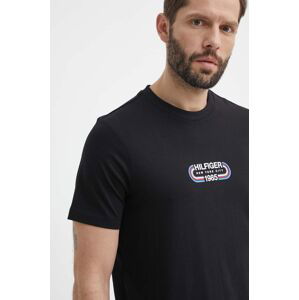 Bavlnené tričko Tommy Hilfiger pánske, čierna farba, s potlačou, MW0MW34429