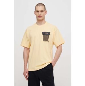 Bavlnené tričko Columbia Painted Peak pánske, žltá farba, s nášivkou, 2074481