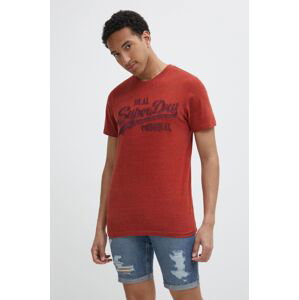 Bavlnené tričko Superdry pánsky, červená farba, melanžový