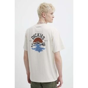 Bavlnené tričko Dickies BEACH TEE SS pánske, béžová farba, s potlačou, DK0A4YRD