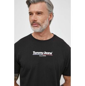 Bavlnené tričko Tommy Jeans pánsky, čierna farba, s potlačou