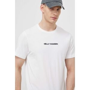 Bavlnené tričko Helly Hansen pánsky, biela farba, s nášivkou