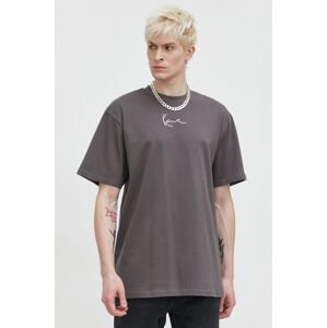 Bavlnené tričko Karl Kani pánsky, šedá farba, s nášivkou