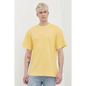 Bavlnené tričko Karl Kani pánsky, žltá farba