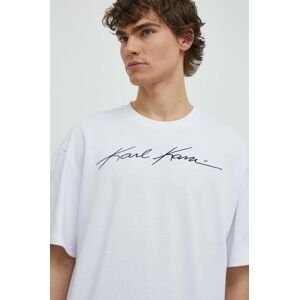 Bavlnené tričko Karl Kani pánsky, biela farba, s nášivkou