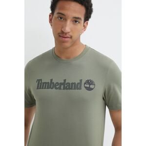Bavlnené tričko Timberland pánske, zelená farba, s potlačou, TB0A5UPQ5901
