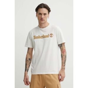 Bavlnené tričko Timberland pánske, béžová farba, s potlačou, TB0A5UPQCM91