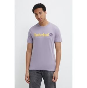 Bavlnené tričko Timberland pánske, fialová farba, s potlačou, TB0A5UPQEG71