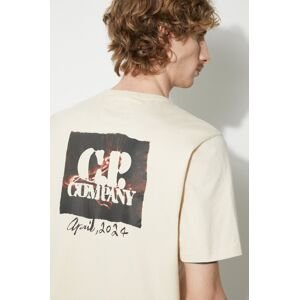Bavlnené tričko C.P. Company Mercerized Jersey Twisted Graphic pánske, béžová farba, s potlačou, 16CMTS163A006203W