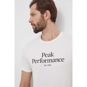 Bavlnené tričko Peak Performance pánsky, biela farba, s potlačou