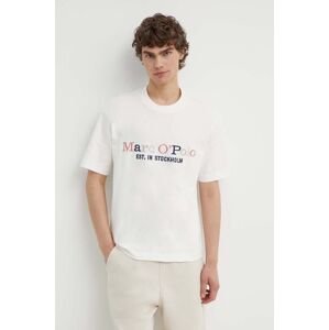 Bavlnené tričko Marc O'Polo pánske, biela farba, s nášivkou, 424208351304