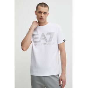 Tričko EA7 Emporio Armani pánsky, biela farba, s potlačou